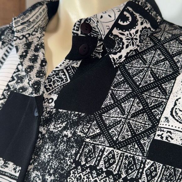 Vintage 90’s Alia Black And White Patchwork Print Oversized Button Down Shirt Wo - Picture 3 of 8